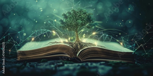 A tree is growing out of an open book photo