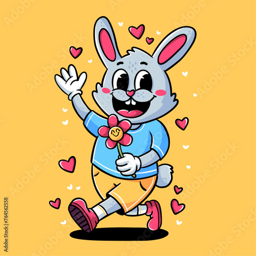 Cartoon rabbit with flower