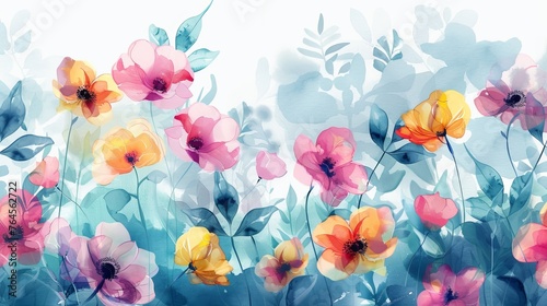 A delicate and artistic watercolor vector background featuring floral brush line art