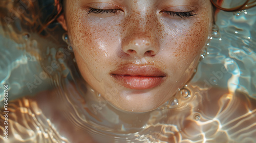 Sun-Kissed Face Half-Submerged In Clear Water