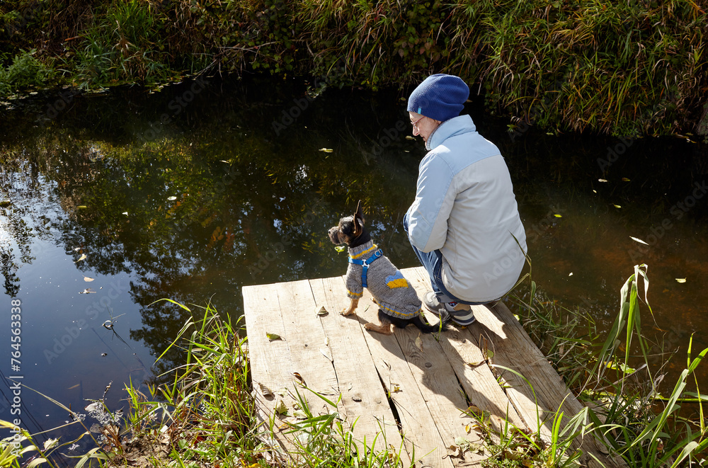 Owner rest with a dog on nature. Friendship of a dog and a woman Owner rest with a dog on nature. Friendship of a dog and a woman