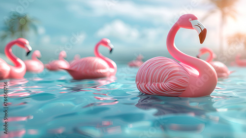 Senior woman enjoy sea water Girl with floating tires playing on the beach Happy teenage girl floating on flamingo air mattress at vacation  Generative Ai