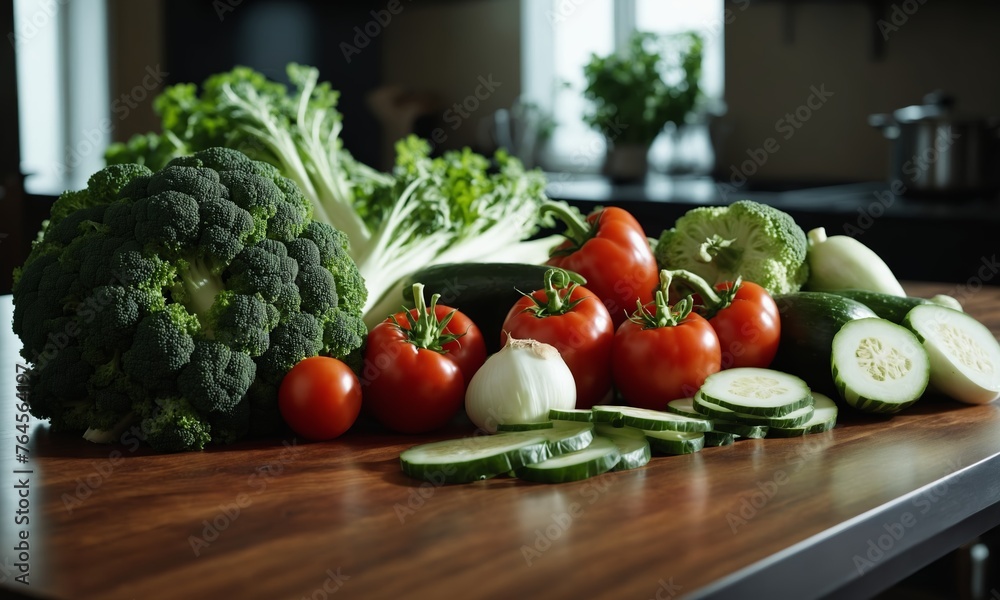 Fresh vegetables on a wooden table in the kitchen. Healthy food. Fresh vegetables on a wooden table in the kitchen. Healthy food.