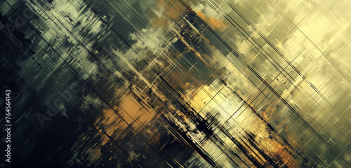 Dynamic abstract with bold streaks and grunge textures in yellow and grey tones  full of motion.