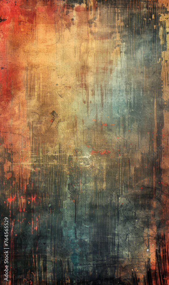 Obraz premium A vibrant abstract canvas with fiery red and orange streaks creating a bold, grungy texture.