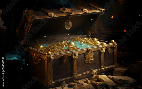 Treasure in large ancient chest.