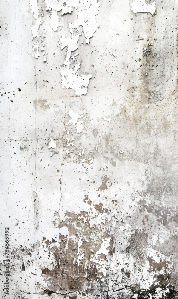 Fototapeta premium Aged concrete wall with cracked and peeling monochrome paint, creating a vintage grunge texture.