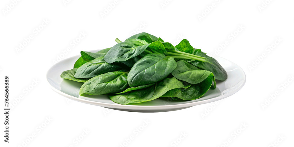 Fresh spinach on white plate isolated on Transparent background. Fresh spinach on white plate isolated on Transparent background.
