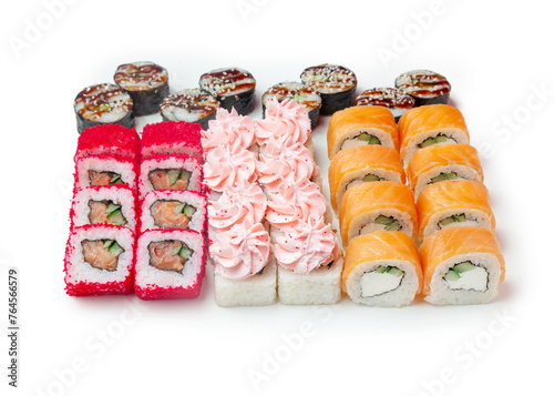 Sushi set, set of rolls. Japanese food. Isolated on white.