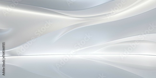 抽象背景横長テンプレート。銀色に反射するガラスの質感の白い波がある空間