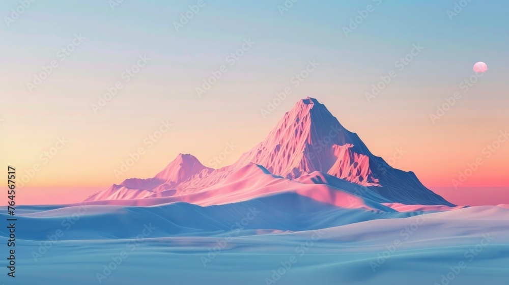 minimalist background of a single mountain against a stunning gradient sky, copy and text space, 16:9