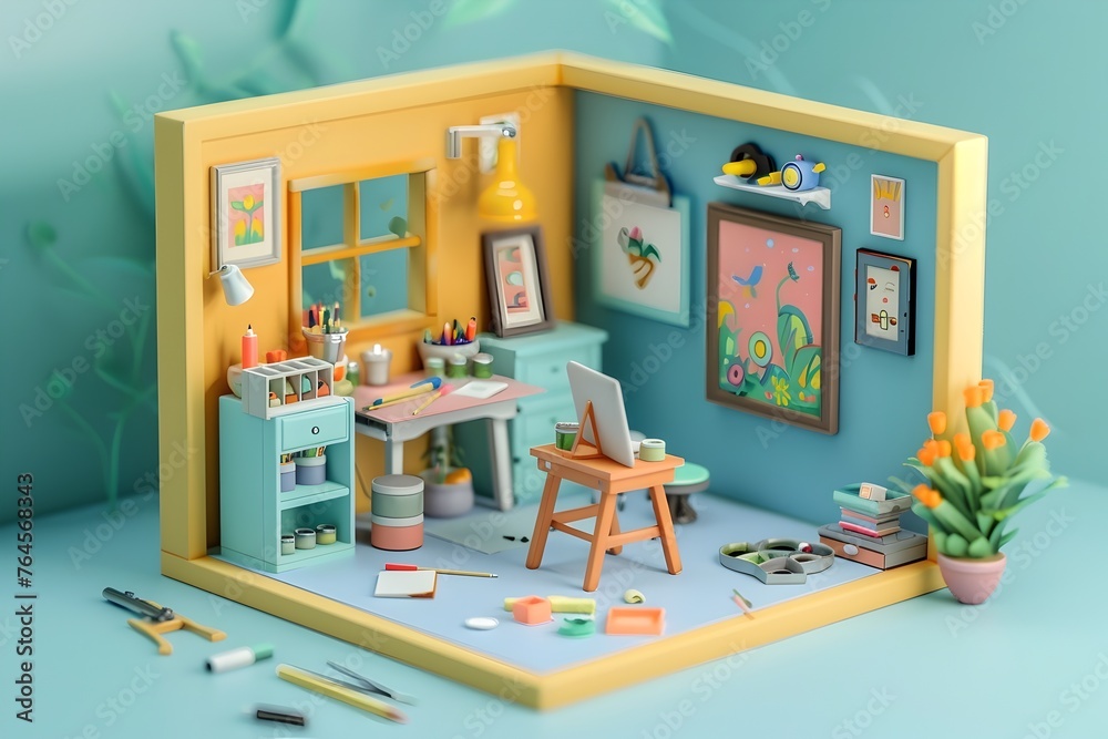 custom made wallpaper toronto digitalColorful and Cozy Miniature Workspace with Decor and Office Supplies