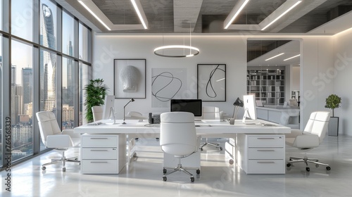 Bright modern office with white desks