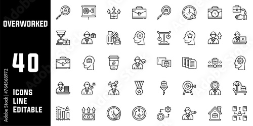 40 Overworked Icons Set Pack Line Editable Vector Illustration