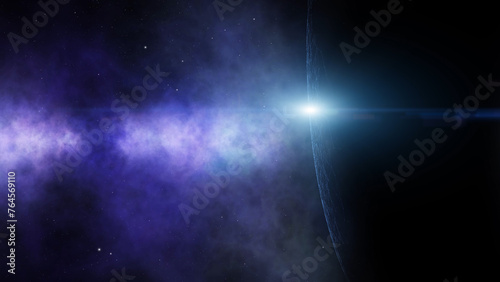 Abstract cosmos with planet and stars illustration background.
