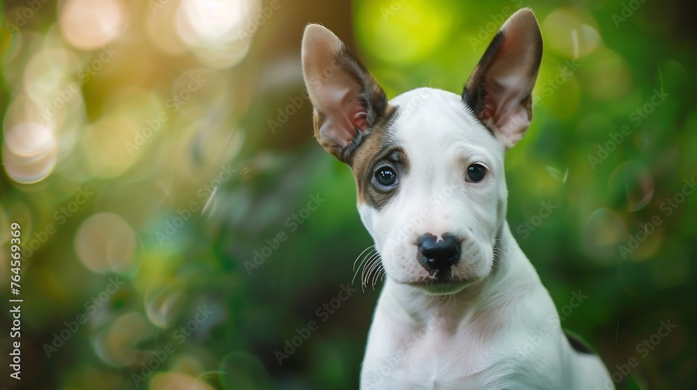 Generative AI : english bull terrier puppy portrait outdoors