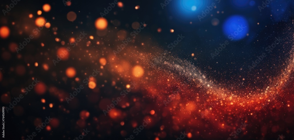 Shining bokeh particles in blue and beige and coral red colors Shining bokeh particles in blue and beige and coral red colors