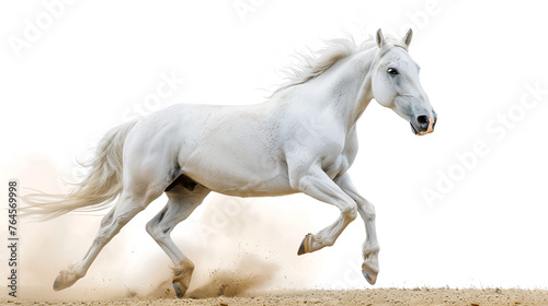 Majestic Elegance Graceful Horses in Captivating Splendor White horse running in the desert The galloping white horse  Beautiful white horse run in desert against dramatic sky, Generative Ai

