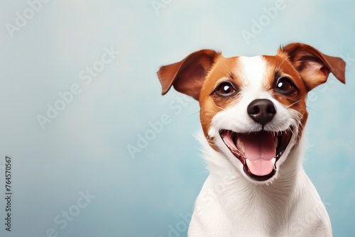 Happy smiling jack russell terrier dog pet puppy - web banner with copy space - generative ai © Nia™