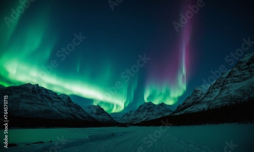 Aurora borealis  northern lights over mountains in winter  Iceland