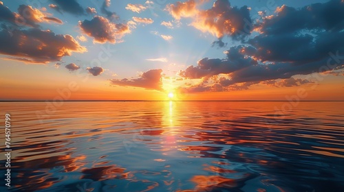 Glow: A sunset over a calm ocean, with the sun casting a warm glow over the water
