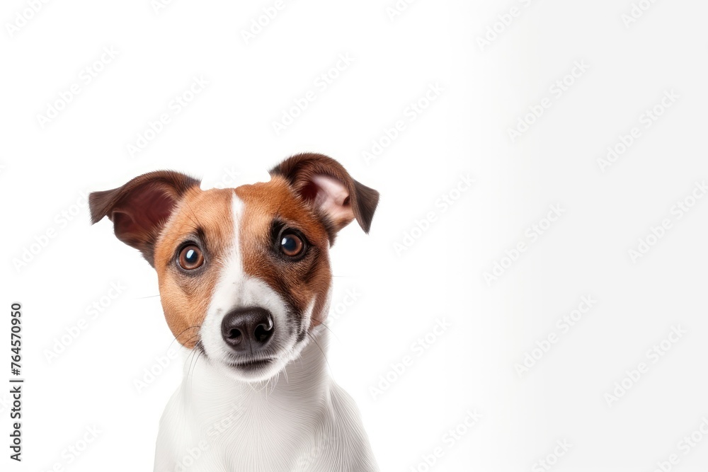 Happy smiling jack russell terrier dog pet puppy - web banner with copy space - generative ai