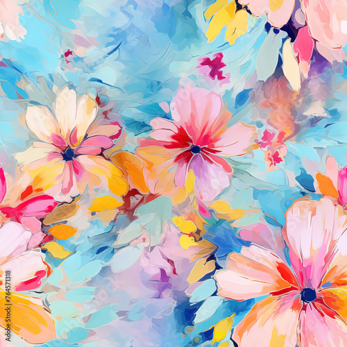 Seamless pattern of watercolor flowers in impressionistic style © Kseniya