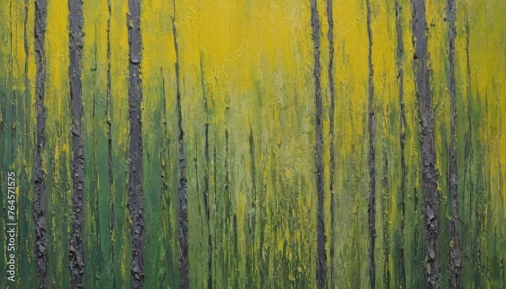 Obraz premium Wide lines of acrylic oil in dark green and yellow green colors