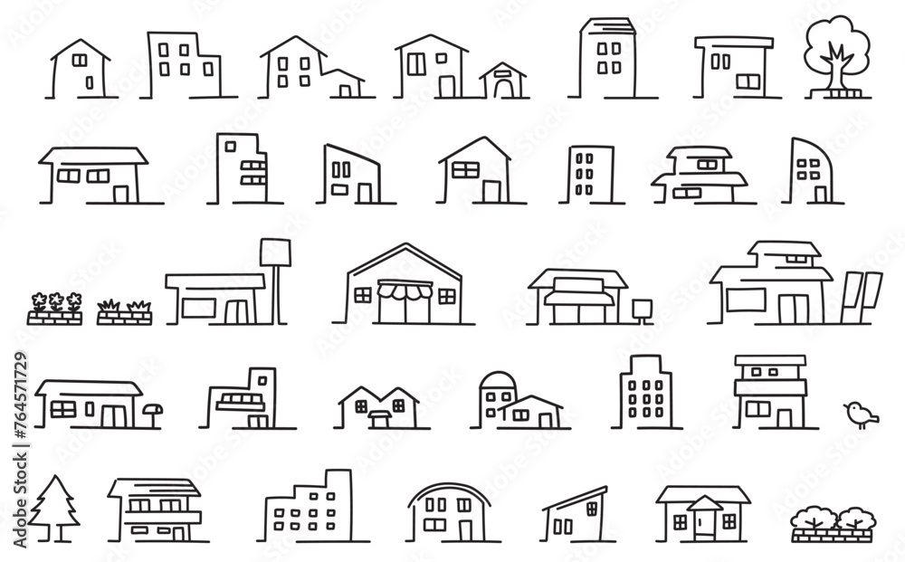 住宅の線画イラストセット