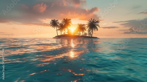 Generative AI   sunset on a paradise island from the water