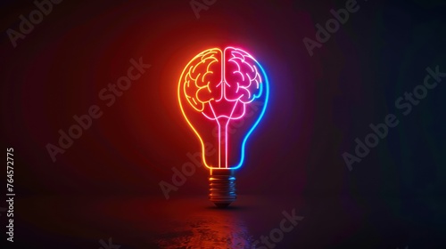 Brain in a light bulb. Neon sign