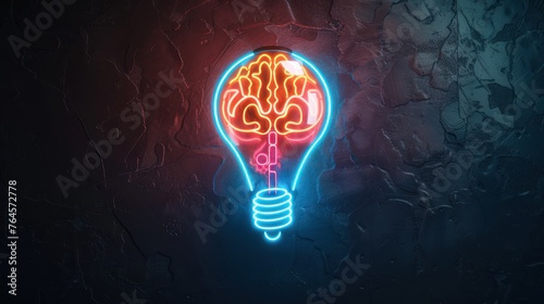 Brain in a light bulb. Neon sign