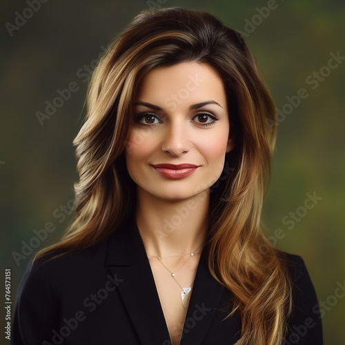 Smiling lady executive headshot portrait with squarish jawline. Corporate photoshoot style.  photo