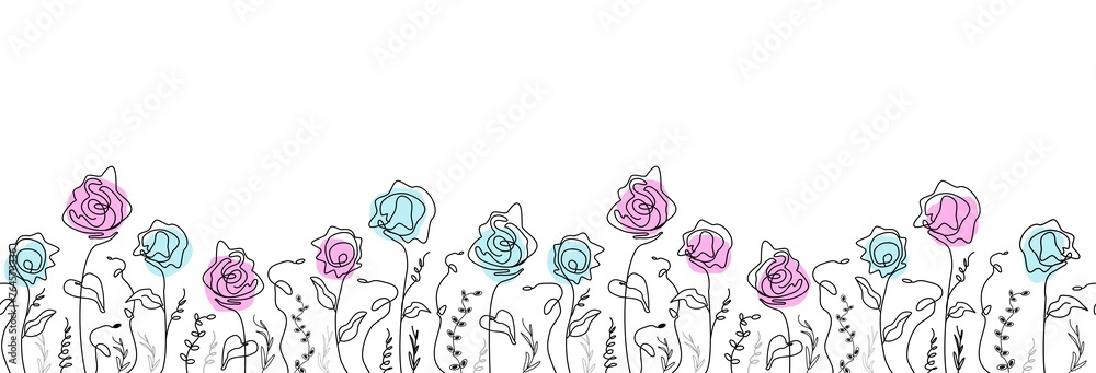 seamless pattern of abstract leaves, flowers. isolated roses on a white background. hand-drawn illustration in doodle style. the art of one line. for print, banner, postcard, holiday ideas. art, png seamless pattern of abstract leaves, flowers. isolated roses on a white background. hand-drawn illustration in doodle style. the art of one line. for print, banner, postcard, holiday ideas. art, png