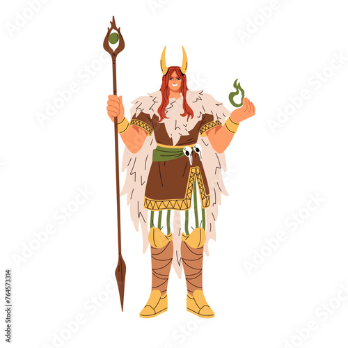 Loki, Norse pagan deity. Old myth character of paganism, ancient Scandinavian mythology. Nordic lord. Legendary folklore fiction man. Flat graphic vector illustration isolated on white background