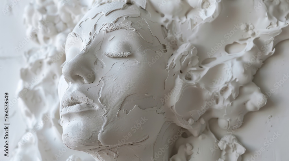 White plaster figure sculpture on white isolated background