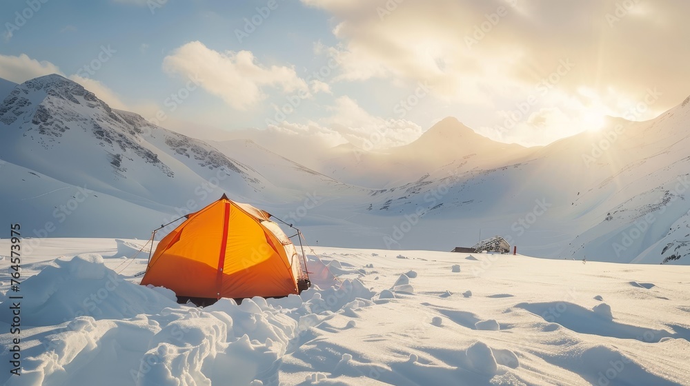 Camping in the snowy mountains on a Expedition 