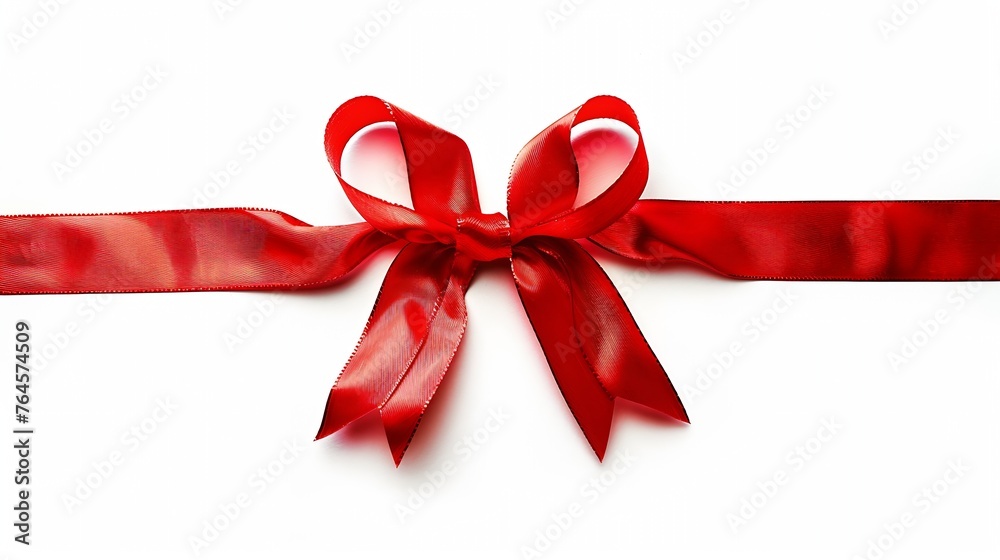 Generative AI : red ribbon with bow with tails isolated on white background Generative AI : red ribbon with bow with tails isolated on white background