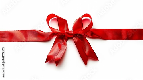 Generative AI : red ribbon with bow with tails isolated on white background