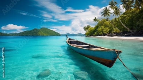 Canoeing on the tropical sandy beach © Media Srock