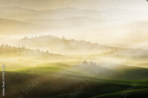 Landscape in Tuscany in the sunrise, Illustration