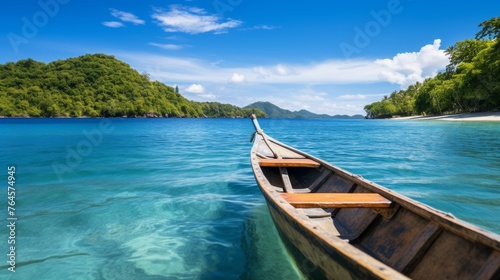 Canoeing on the tropical sandy beach