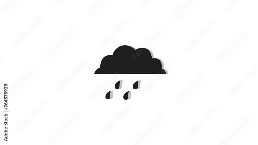 3d cloud rain logo icon loopable rotated black color animation on white background