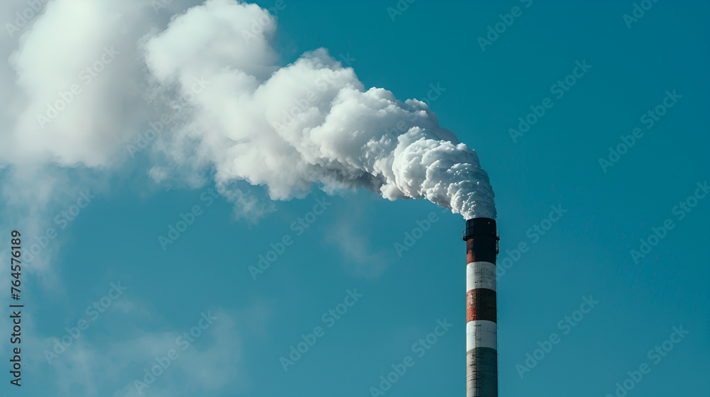 Urban landscape smoked polluted atmosphere from emissions of plants and factories, view of pipes with smoke and residential apartment buildings, Generative Ai
