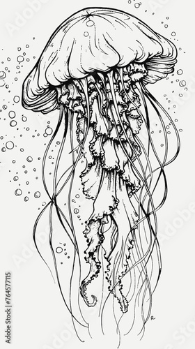 Jelly Fish coloring book sketch illustration