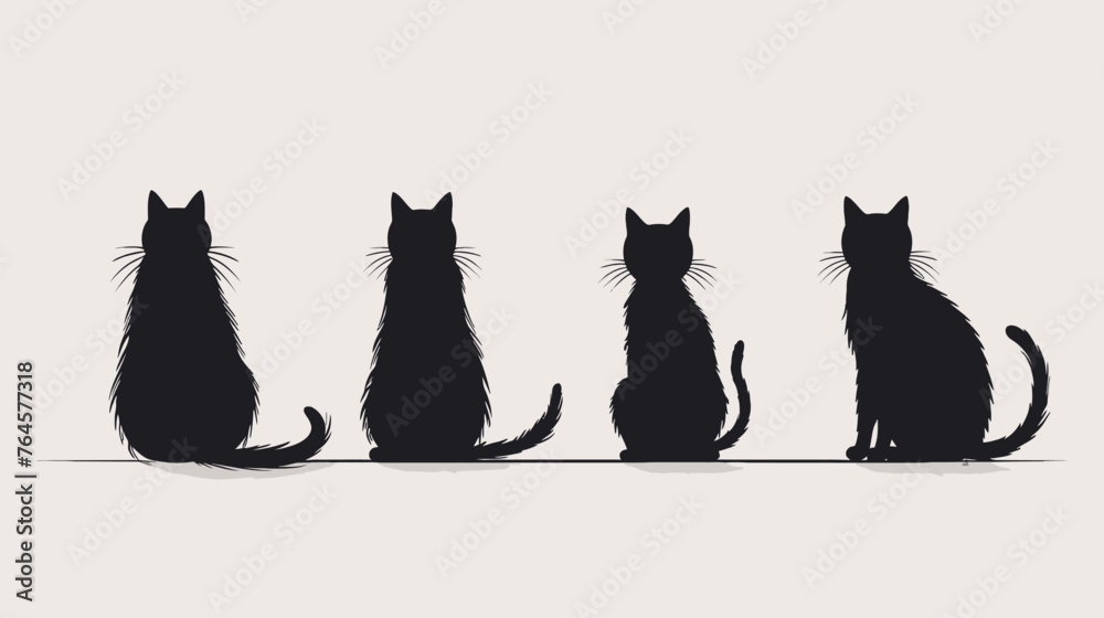 Four Cats with Rear View Line Art Illustration