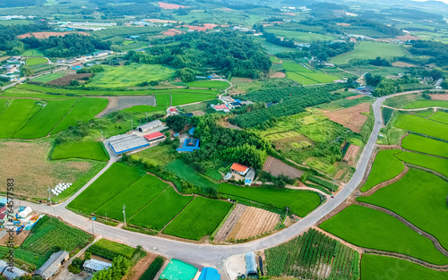 Fototapeta Naklejka Na Ścianę i Meble -  aerial view of rural village in South Korea. 