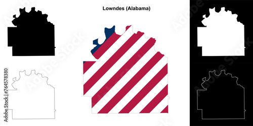 Lowndes county outline map set photo