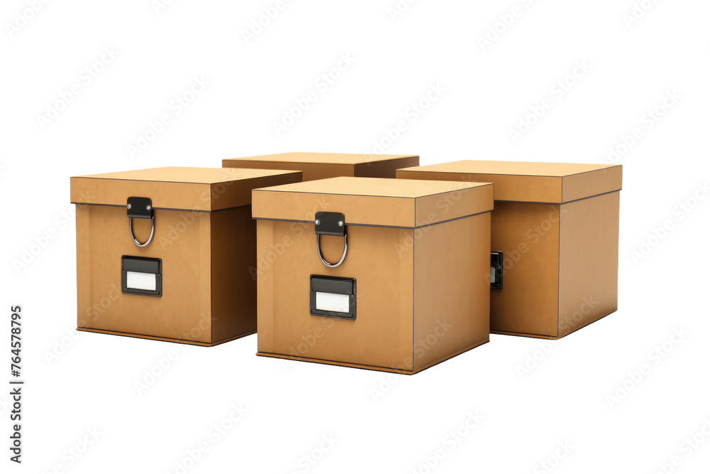 Trio of Mysterious Boxes With Black Handles. On White or PNG Transparent Background..