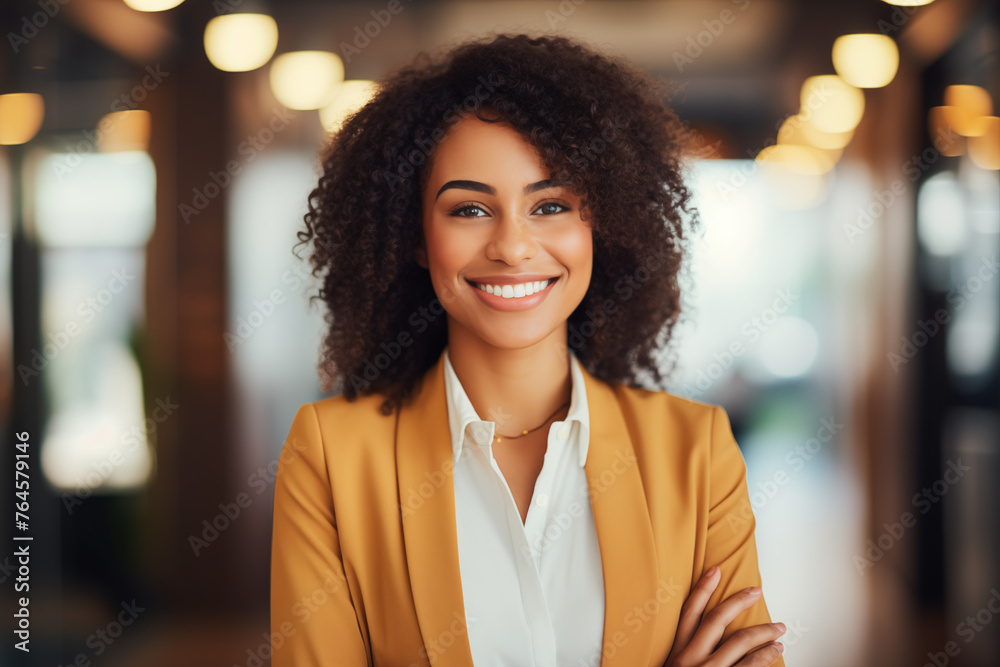 Fototapeta premium Smiling black businesswomen in suit. Women in work clothes. Rich women. Business boss. Boss of a start-up. Afro american women. American women. African women. Africa country. AI.